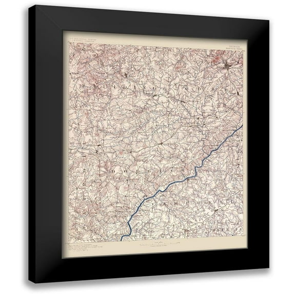 USGS 12x14 Black Modern Framed Museum Art Print Titled - Marietta Sheet Georgia - USGS 1888