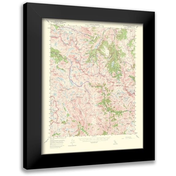 USGS 12x14 Black Modern Framed Museum Art Print Titled - Mt Goddard California Quad - USGS 1953