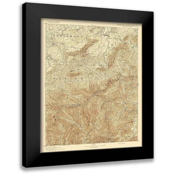 USGS 12x14 Black Modern Framed Museum Art Print Titled - Mt Guyot Tennessee North Carolina Sheet