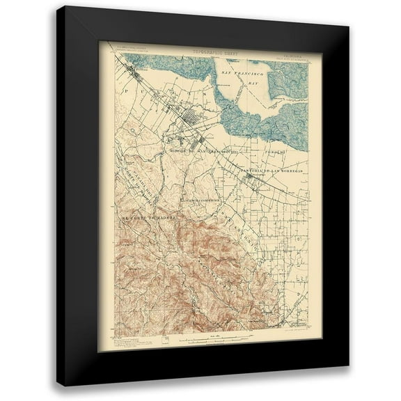USGS 12x14 Black Modern Framed Museum Art Print Titled - Palo Alto California Quad - USGS 1899