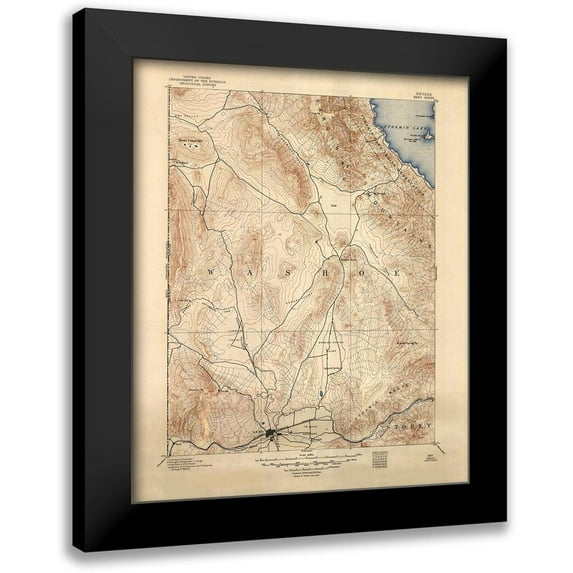 USGS 12x14 Black Modern Framed Museum Art Print Titled - Reno Nevada Sheet - USGS 1893