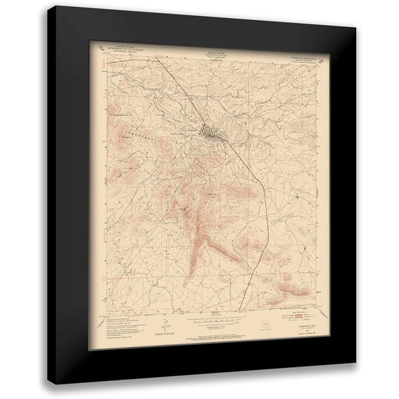 USGS 12x14 Black Modern Framed Museum Art Print Titled - Tombstone Arizona Quad - USGS 1952
