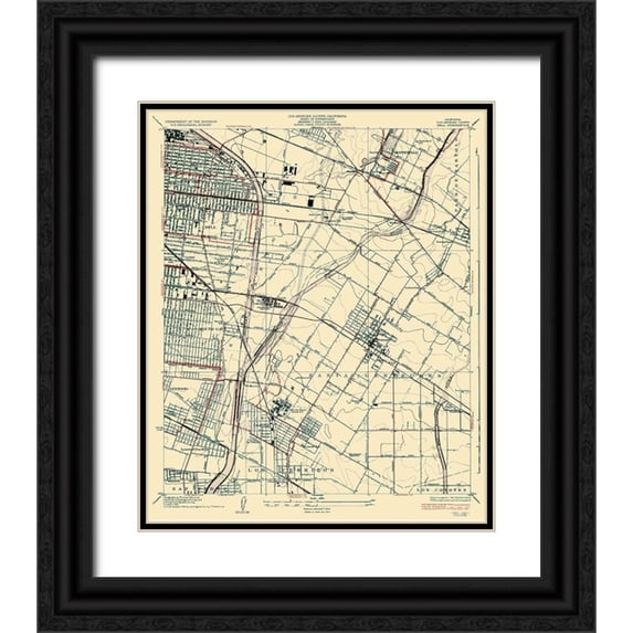 USGS 12x14 Black Ornate Wood Framed with Double Matting Museum Art Print Titled - Bell California Quad - USGS 1936