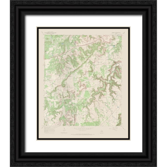 USGS 12x14 Black Ornate Wood Framed with Double Matting Museum Art Print Titled - Caddo NE Texas Quad - USGS 1967