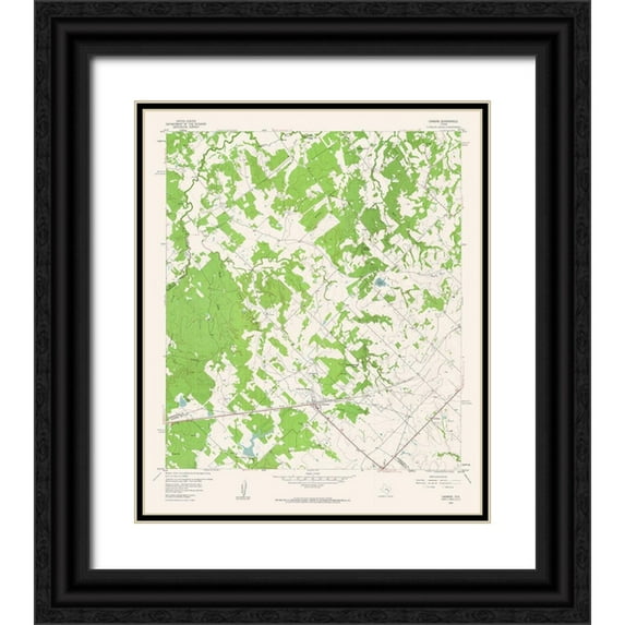 USGS 12x14 Black Ornate Wood Framed with Double Matting Museum Art Print Titled - Carmine Texas Quad - USGS 1958