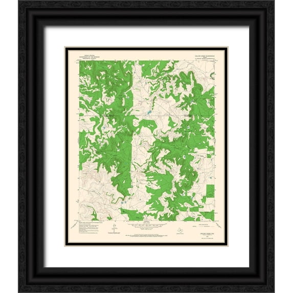 USGS 12x14 Black Ornate Wood Framed with Double Matting Museum Art Print Titled - Collins Creek Texas Quad - USGS 1965