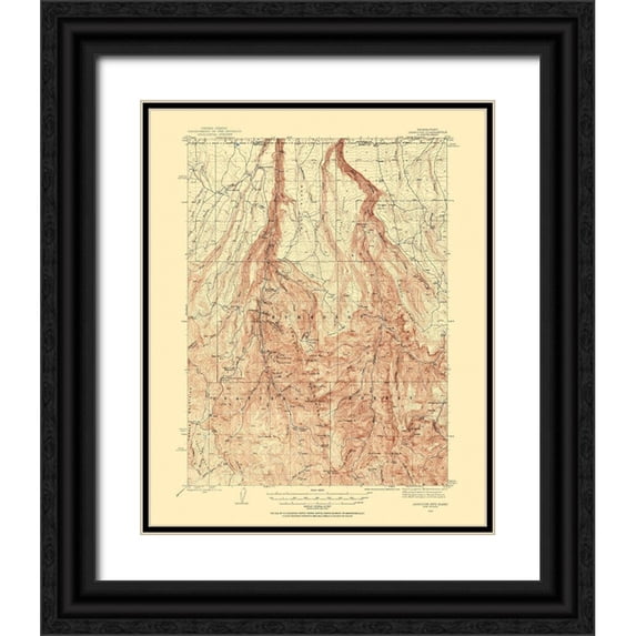 USGS 12x14 Black Ornate Wood Framed with Double Matting Museum Art Print Titled - Jarbidge Nevada Idaho Quad - USGS 1943