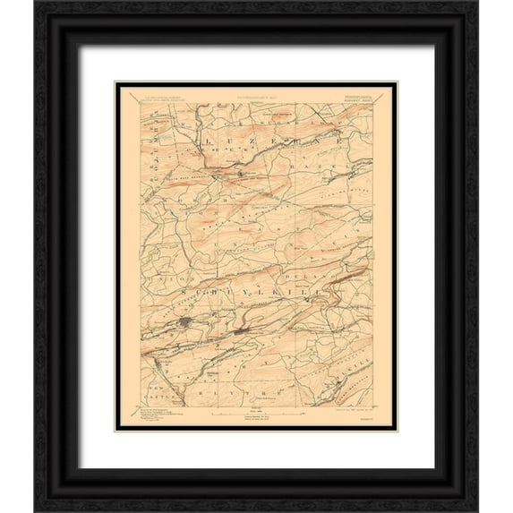 USGS 12x14 Black Ornate Wood Framed with Double Matting Museum Art Print Titled - Mahanoy Pennsylvania Sheet - USGS 1893
