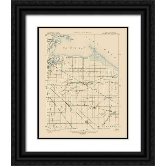USGS 12x14 Black Ornate Wood Framed with Double Matting Museum Art Print Titled - Maumee Bay Ohio Quad - USGS 1900