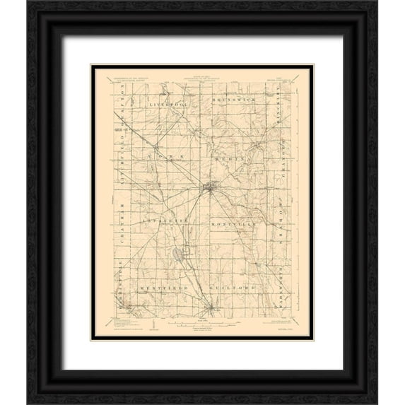 USGS 12x14 Black Ornate Wood Framed with Double Matting Museum Art Print Titled - Medina Ohio Quad - USGS 1906