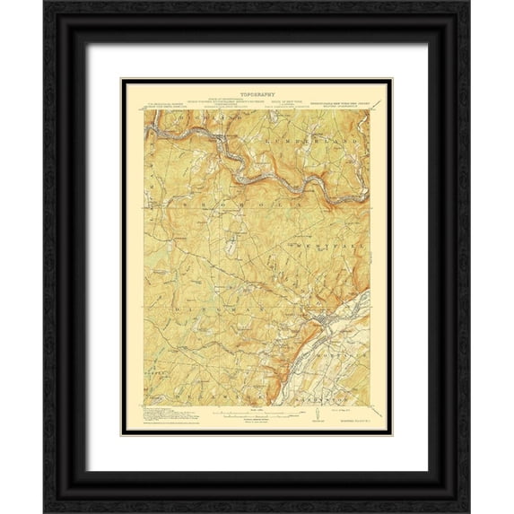 USGS 12x14 Black Ornate Wood Framed with Double Matting Museum Art Print Titled - Milford New York New Jersey Quad - USGS 1915