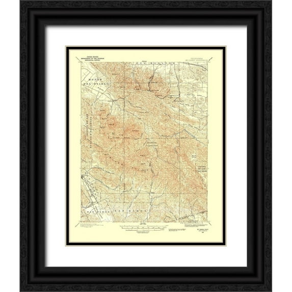 USGS 12x14 Black Ornate Wood Framed with Double Matting Museum Art Print Titled - Mt Diablo California Quad - USGS 1896