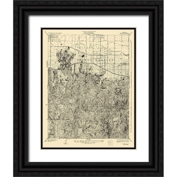 USGS 12x14 Black Ornate Wood Framed with Double Matting Museum Art Print Titled - Reseda California Quad - USGS 1928