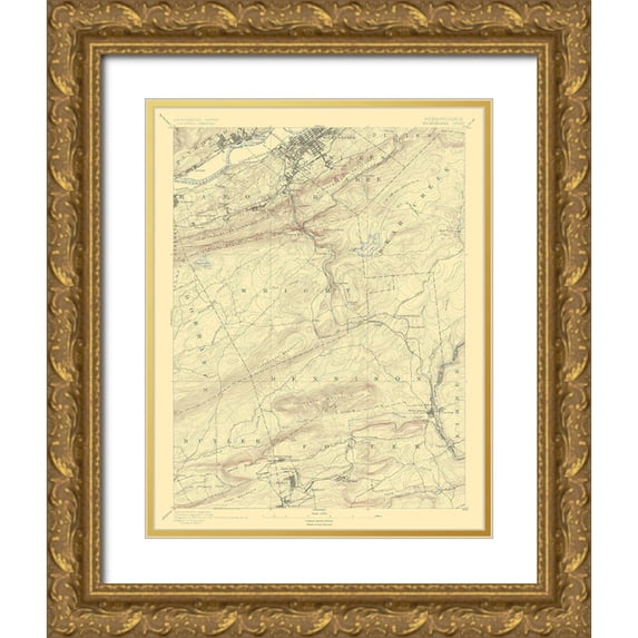 USGS 12x14 Gold Ornate Wood Framed with Double Matting Museum Art Print Titled - WilkesBarre Pennsylvania Sheet - USGS 1891
