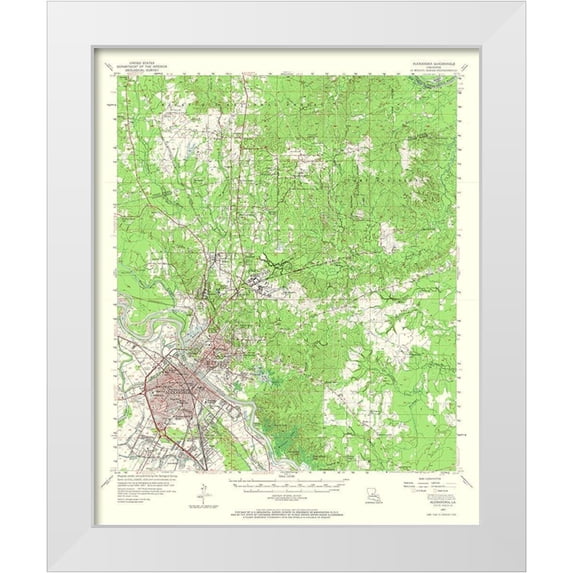 USGS 12x14 White Modern Wood Framed Museum Art Print Titled - Alexandria Louisiana Quad - USGS 1957
