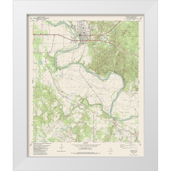 USGS 12x14 White Modern Wood Framed Museum Art Print Titled - Bastrop Texas Quad - USGS 1982