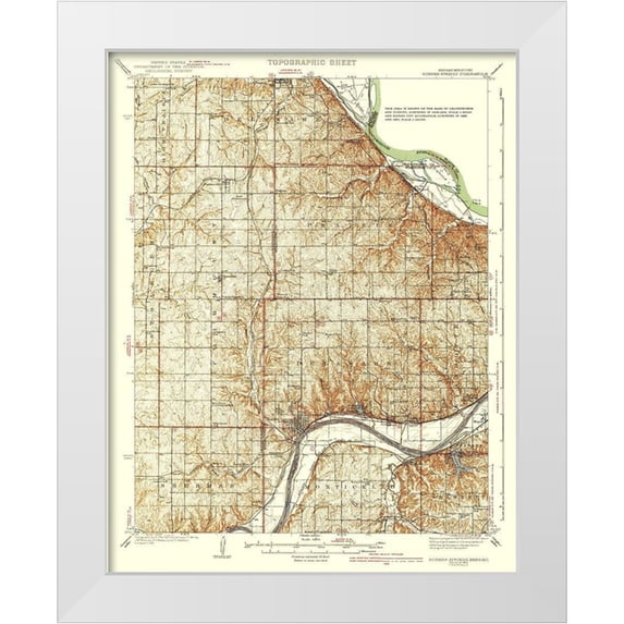 USGS 12x14 White Modern Wood Framed Museum Art Print Titled - Bonner Springs Kansas Missouri Quad - USGS 1940