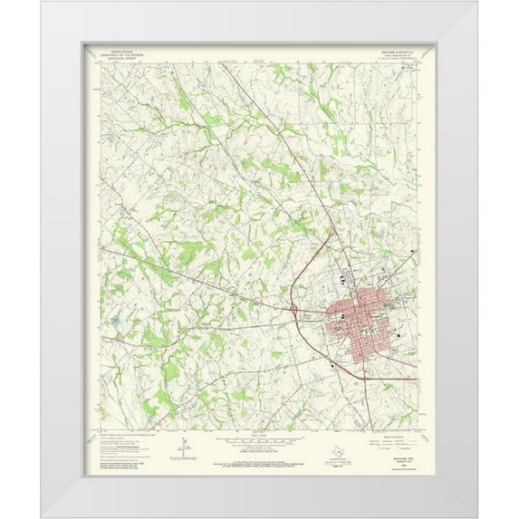 USGS 12x14 White Modern Wood Framed Museum Art Print Titled - Brenham Texas Quad - USGS 1963