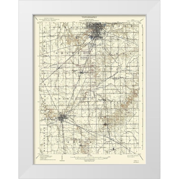 USGS 12x14 White Modern Wood Framed Museum Art Print Titled - Lima Ohio Quad - USGS 1906