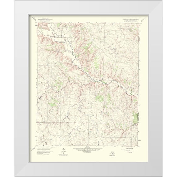 USGS 12x14 White Modern Wood Framed Museum Art Print Titled - Little Wolf Creek Texas Quad - USGS 1967