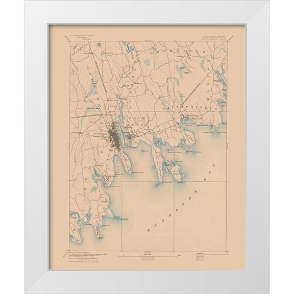 USGS 12x14 White Modern Wood Framed Museum Art Print Titled - New Bedford Massachusetts Sheet - USGS 1893