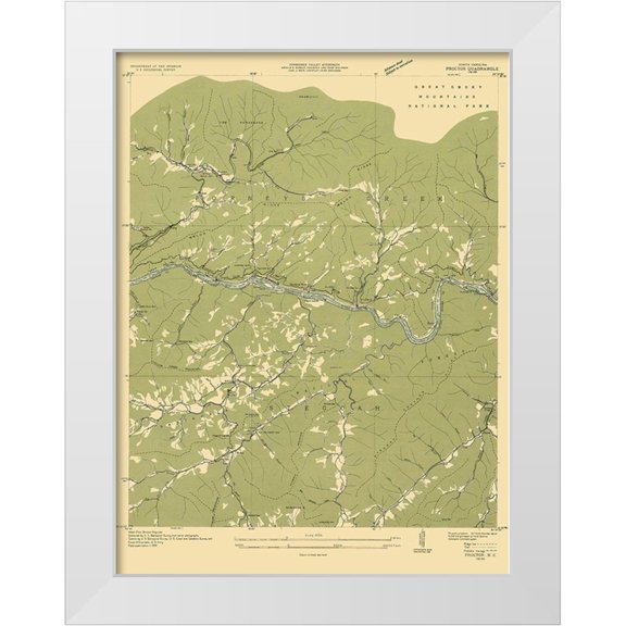 USGS 12x14 White Modern Wood Framed Museum Art Print Titled - Proctor North Carolina Quad - USGS 1935