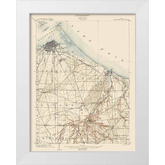 USGS 12x14 White Modern Wood Framed Museum Art Print Titled - Sandusky Ohio Quad - USGS 1904