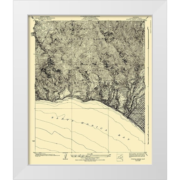 USGS 12x14 White Modern Wood Framed Museum Art Print Titled - Topanga Canyon California Quad - USGS 1926