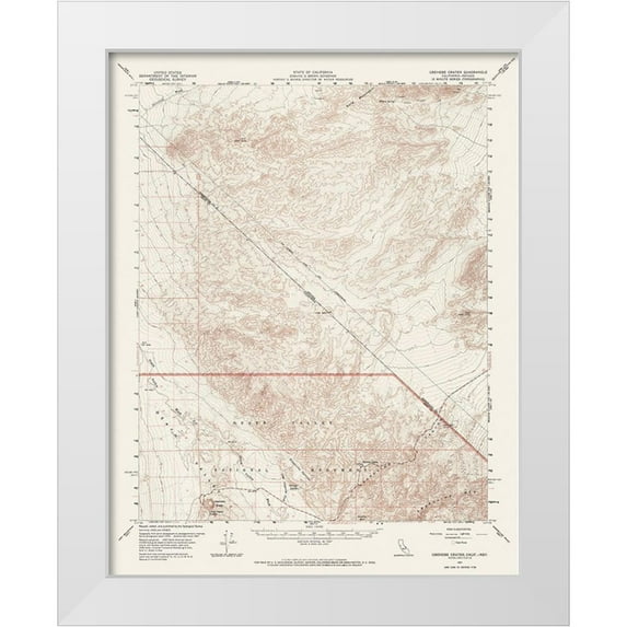 USGS 12x14 White Modern Wood Framed Museum Art Print Titled - Ubehebe Crater California Nevada Quad - USGS 1957