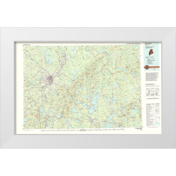 USGS 14x10 White Modern Wood Framed Museum Art Print Titled - Bangor Maine Quad - USGS 1994