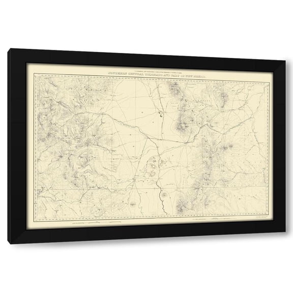 USGS 14x11 Black Modern Wood Framed Wall Art Titled - South Central Colorado New Mexico - USGS 1881
