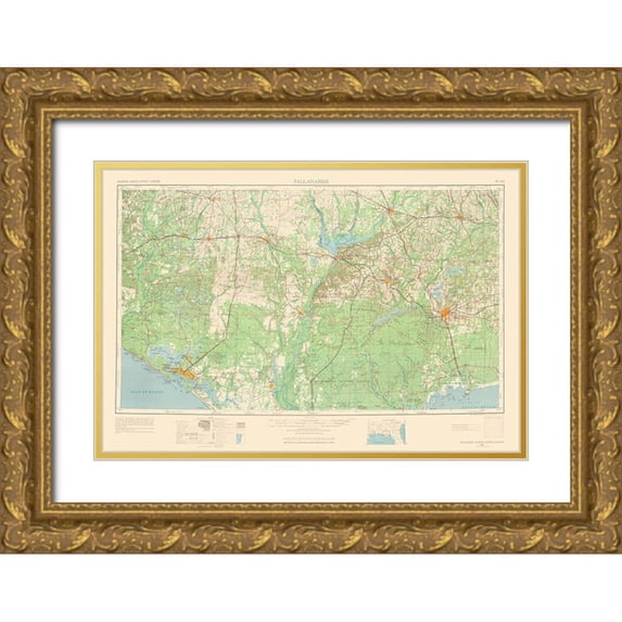 USGS 14x11 Gold Ornate Wood Framed with Double Matting Museum Art Print Titled - Tallahassee Florida Quad - USGS 1954