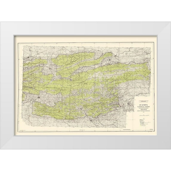 USGS 14x11 White Modern Wood Framed Museum Art Print Titled - Ouachita National Forest Arkansas - USGS 1945