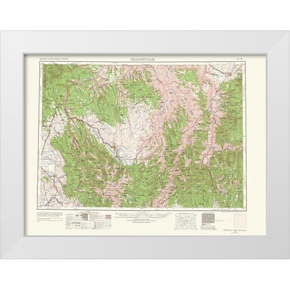 USGS 14x12 White Modern Wood Framed Museum Art Print Titled - Grangeville Idaho Washington Oregon Quad