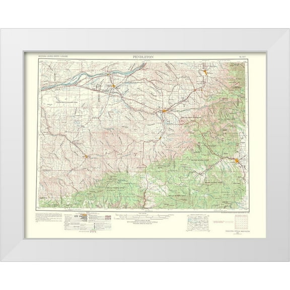 USGS 14x12 White Modern Wood Framed Museum Art Print Titled - Pendleton Oregon Washington Quad - USGS 1964