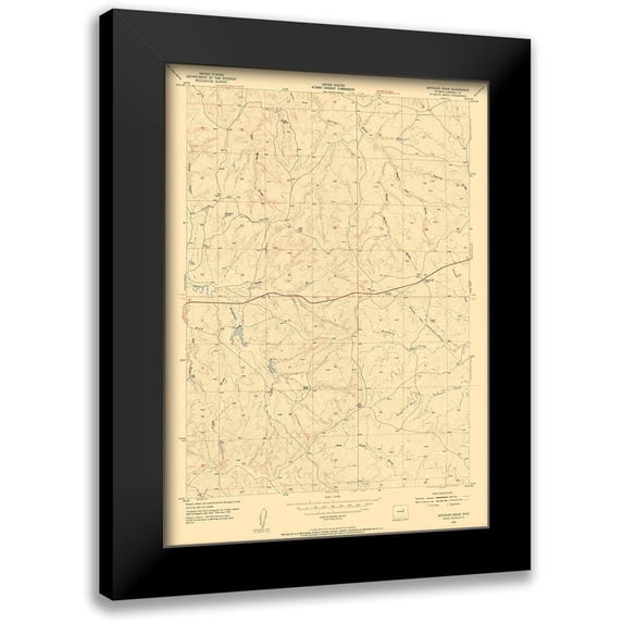 USGS 14x18 Black Modern Framed Museum Art Print Titled - Artesian Draw Wyoming Quad - USGS 1954