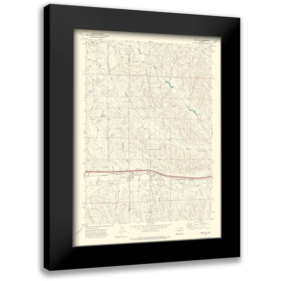 USGS 14x18 Black Modern Framed Museum Art Print Titled - Rozet Wyoming Quad - USGS 1971