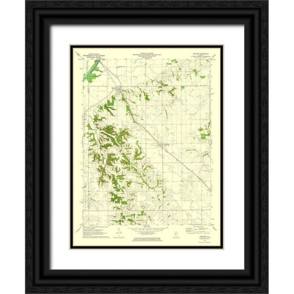 USGS 14x18 Black Ornate Wood Framed with Double Matting Museum Art Print Titled - Oakford Illinois Quad - USGS 1971