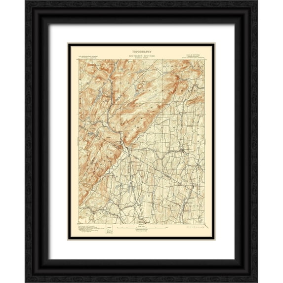 USGS 14x18 Black Ornate Wood Framed with Double Matting Museum Art Print Titled - Ramapo New York New Jersey Quad - USGS 1893