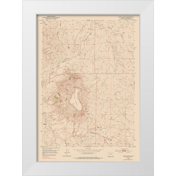 USGS 14x18 White Modern Wood Framed Museum Art Print Titled - North Butte Wyoming Quad - USGS 1953
