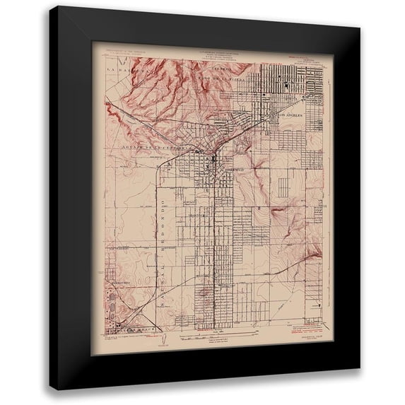 USGS 15x17 Black Modern Framed Museum Art Print Titled - Inglewood California Quad - USGS 1924