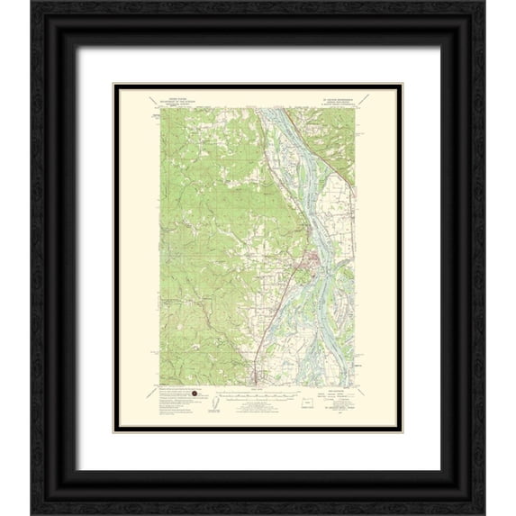 USGS 15x17 Black Ornate Wood Framed with Double Matting Museum Art Print Titled - Mt St Helens Oregon Washington Quad - USGS 1954