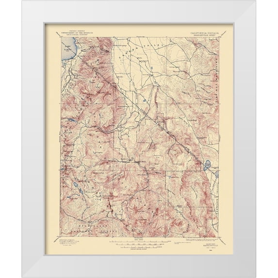 USGS 15x17 White Modern Wood Framed Museum Art Print Titled - Markleeville California Nevada Sheet - USGS 1889