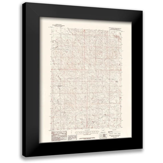 USGS 15x18 Black Modern Framed Museum Art Print Titled - Rocky Butte Gulch Wyoming Quad - USGS 1984