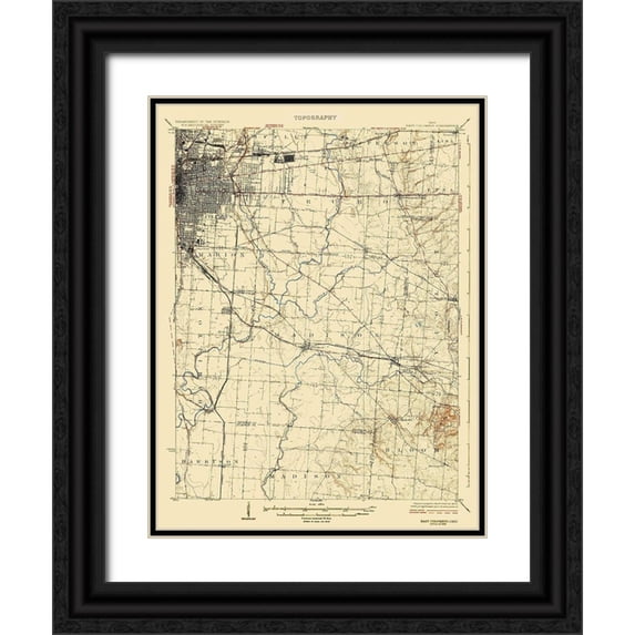 USGS 15x18 Black Ornate Wood Framed with Double Matting Museum Art Print Titled - Coloumbus East Ohio Quad - USGS 1925