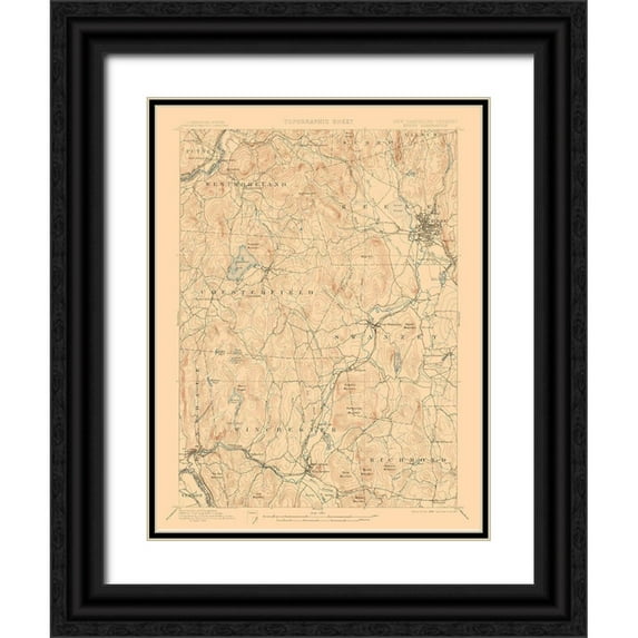 USGS 15x18 Black Ornate Wood Framed with Double Matting Museum Art Print Titled - Keene New Hampshire Quad - USGS 1898