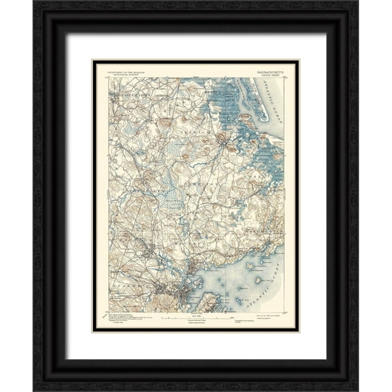 USGS 15x18 Black Ornate Wood Framed with Double Matting Museum Art Print Titled - Salem Massachusetts Quad - USGS 1893