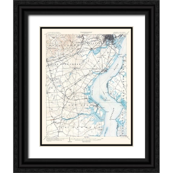 USGS 15x18 Black Ornate Wood Framed with Double Matting Museum Art Print Titled - Wilmington Delaware Quad - USGS 1906