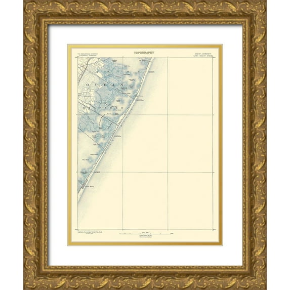 USGS 15x18 Gold Ornate Wood Framed with Double Matting Museum Art Print Titled - Long Beach New Jersey Sheet - USGS 1883