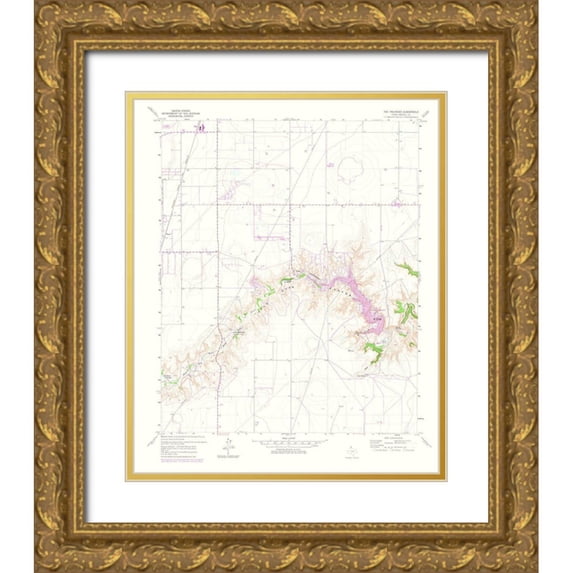USGS 15x18 Gold Ornate Wood Framed with Double Matting Museum Art Print Titled - Palisades Texas Quad - USGS 1975